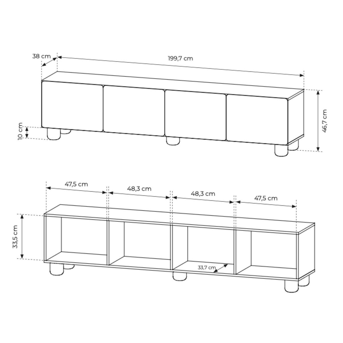 TV-SCHRANK: Vicenza-Eiche, 199,7 x 46,7 x 38 cm - Eichefarben, Holzwerkstoff (199.7/46.7/38cm) - 3XE LIVING