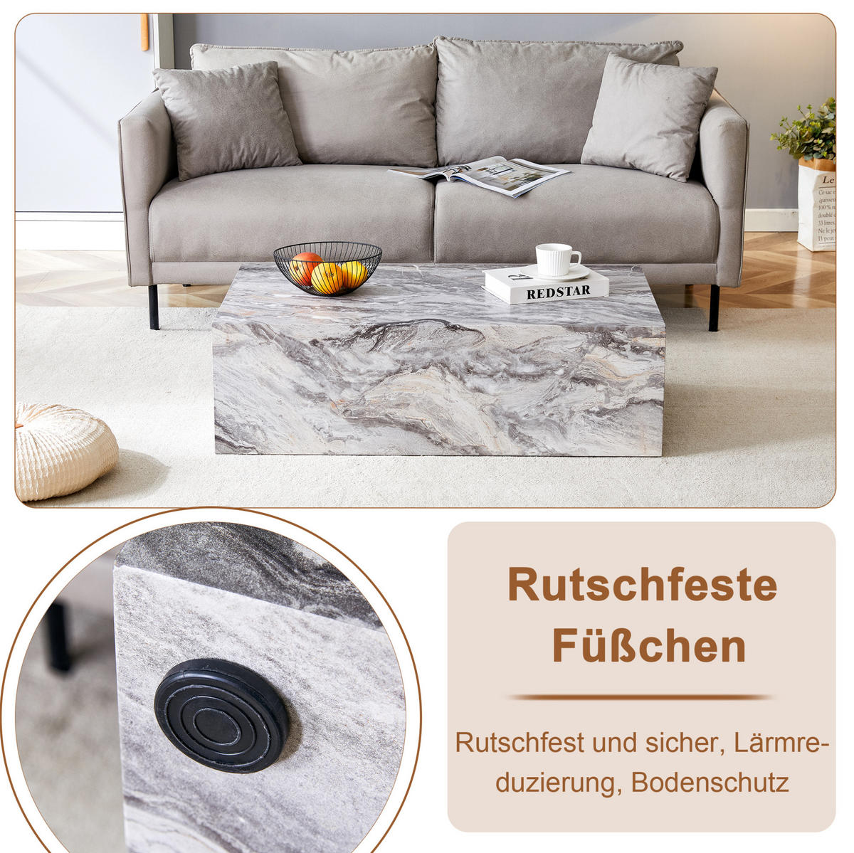 KLUBSKA miza 90/50/30 cm siva z marmoriranim dekorjem, MDF, brez montaže - siva, leseni material (90/50/30cm) - BEAOK