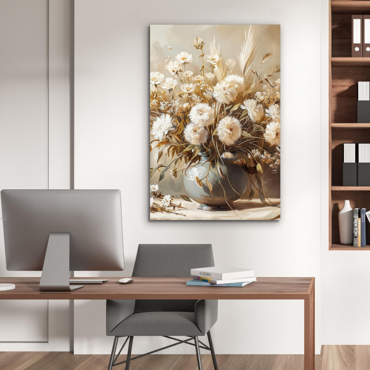 METALLBILD Blumen - Vase - Stilleben - Beige 60x90 cm - Creme, Metall (60/90cm) - MuchoWow