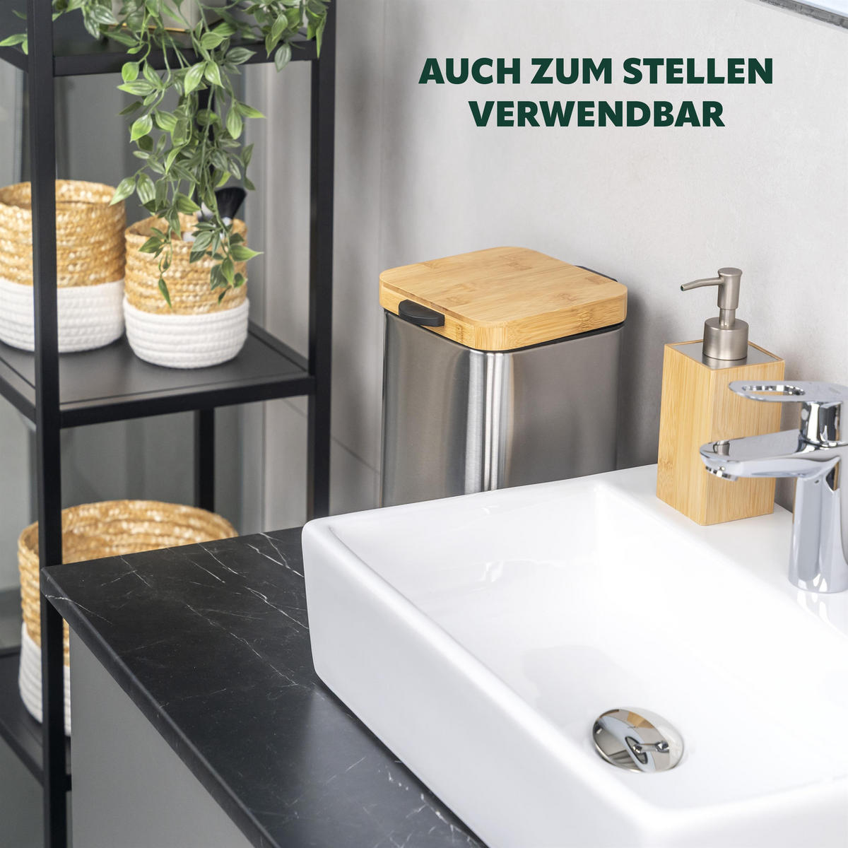 WAND-KOSMETIKEIMER 3 L, eckig, Edelstahl - Edelstahlfarben, Metall (16/24/23cm) - bremermann