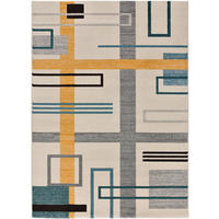 WEBTEPPICH Weiß Debbi 140/200 cm - Blau/Hellgelb, Naturmaterialien/Textil (140/200cm) - Atticgo