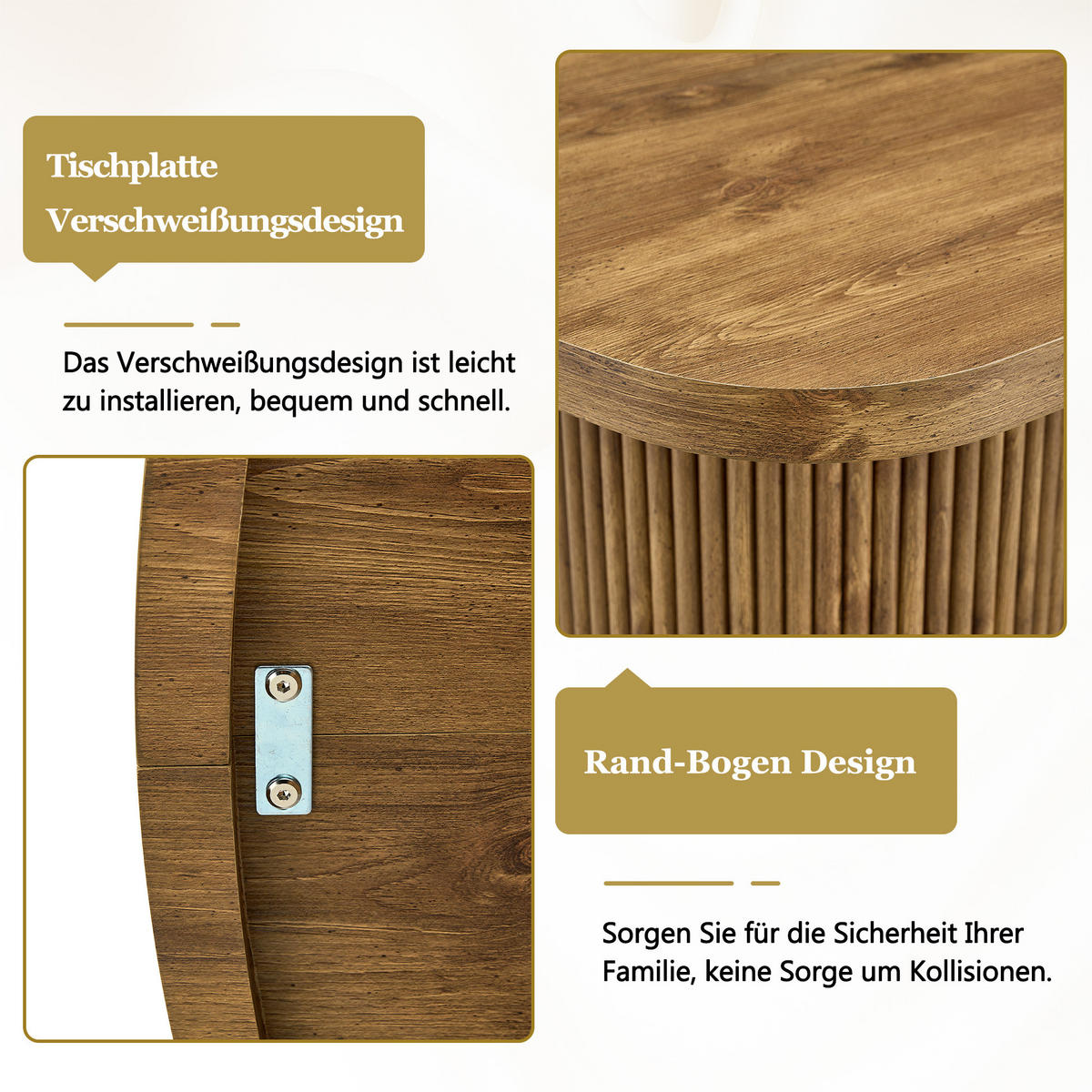ESSTISCH MDF 6–8 Personen geriffelte Zylinderfüße Wabi Sabi Mid Century Design modern - Naturfarben, Holzwerkstoff (180/90/76cm) - EVRYAE