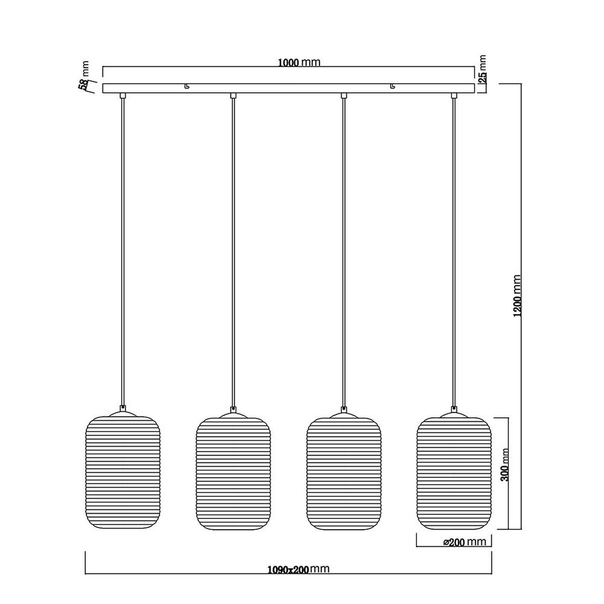 PENDELLEUCHTE Metall Schwarz, Glas Amber, 4-flammig - Orange, Glas (110/20/120cm) - Globo Lighting