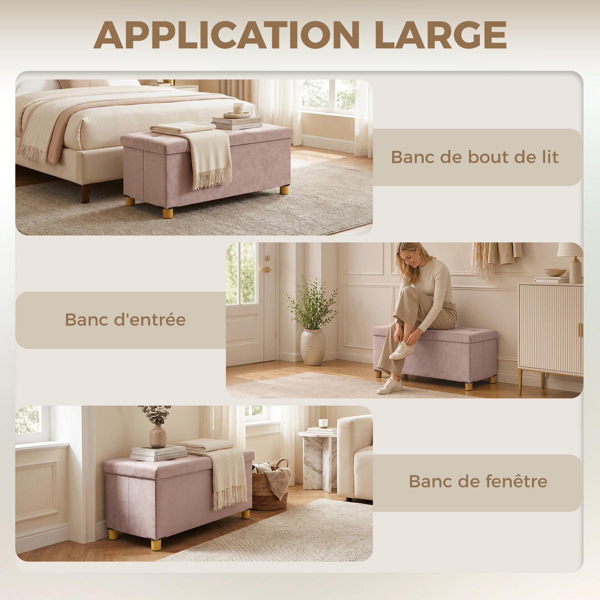 TRUHENBANK DE-16389 klappbar mit Stauraum und Knopfheftung Rosa - Pink, Textil (76/38/38cm) - ComfortXL