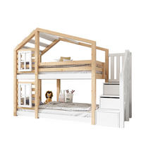 ETAGENBETT aus Kiefer-Massivholz und MDF 90x200 cm Natur & Weiß mit Stauraumtreppe - Weiß, Holzwerkstoff (90/200cm) - IVMEU