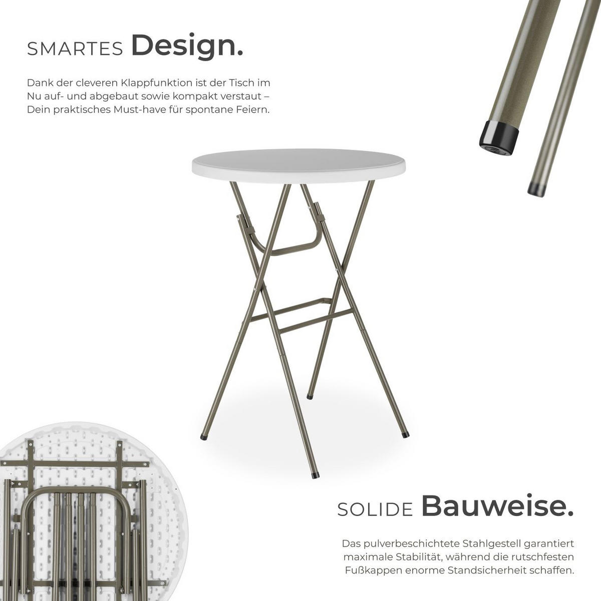 STEHTISCH Pascal,standfest mit bodenschonenden Kunststofffüßen,weiß - Weiß, Metall (80/80/110cm) - tectake