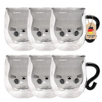 THERMO GLÄSER Design Katze 200ml (6-tlg.) - Schwarz, Glas - Intirilife