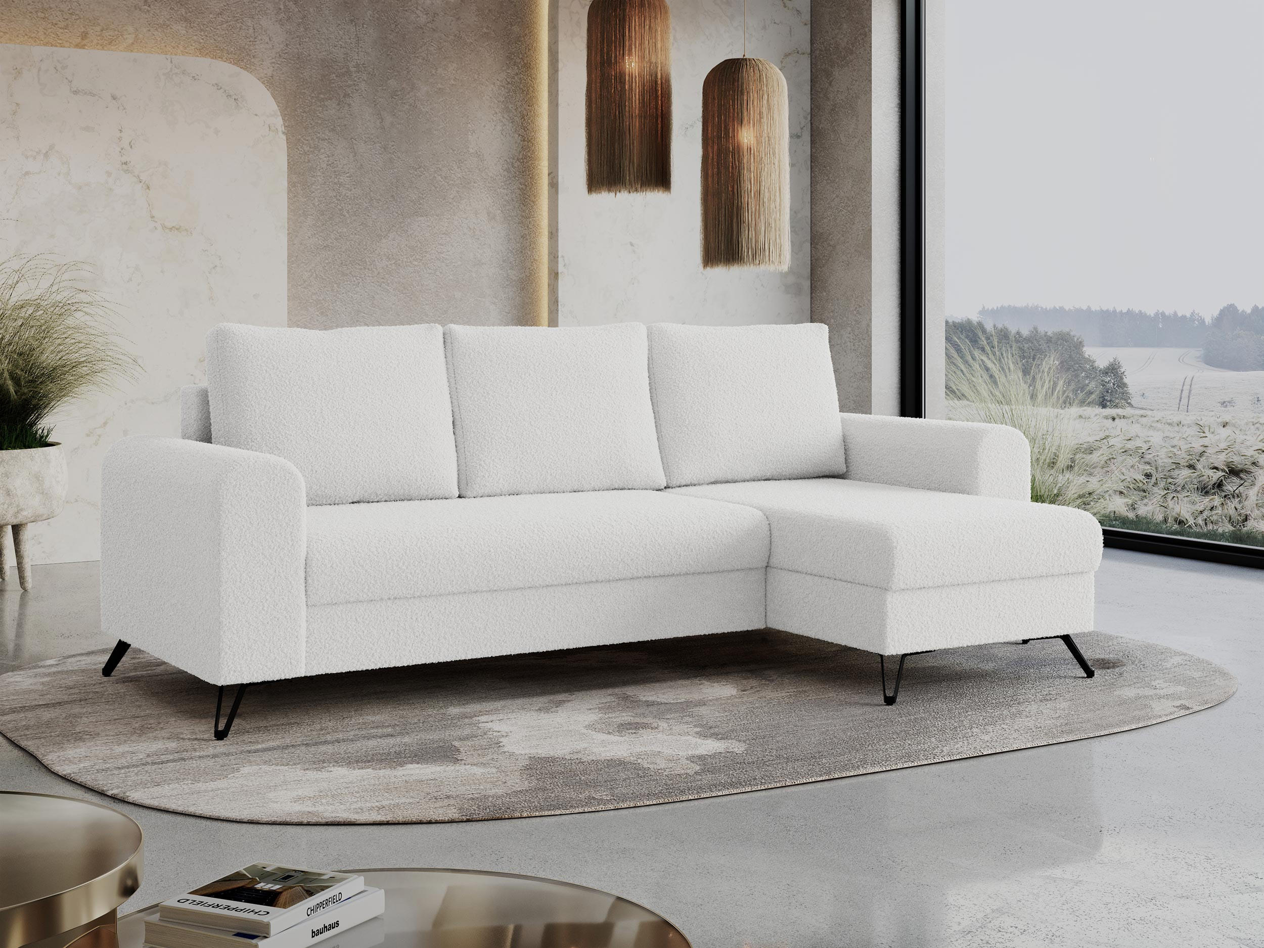 ECKSOFA Hugo Boucle Weiß - Schwarz/Weiß, Textil/Metall (242/140cm) - MKS