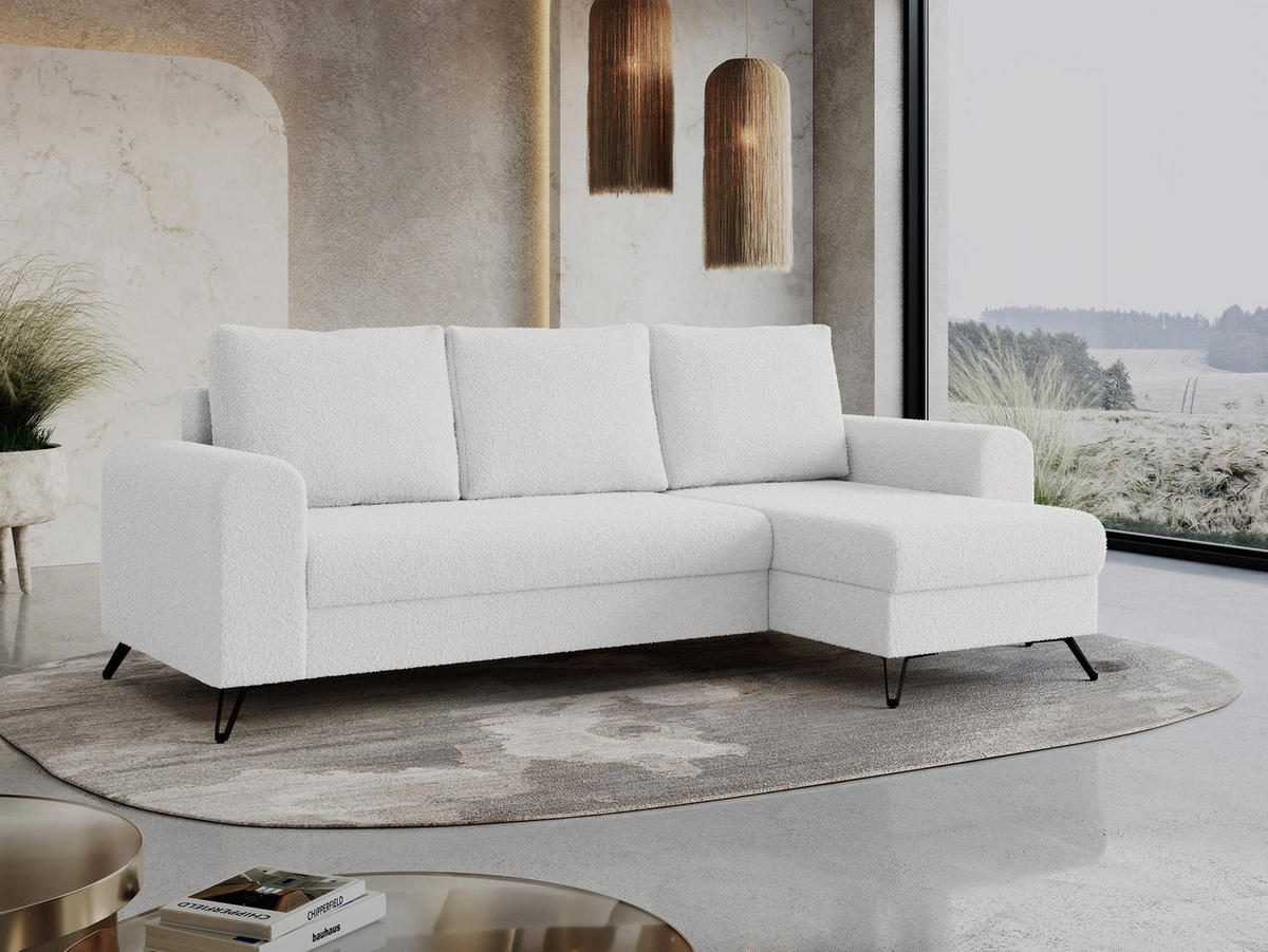 ECKSOFA Hugo Boucle Weiß - Schwarz/Weiß, Textil/Metall (242/140cm) - MKS