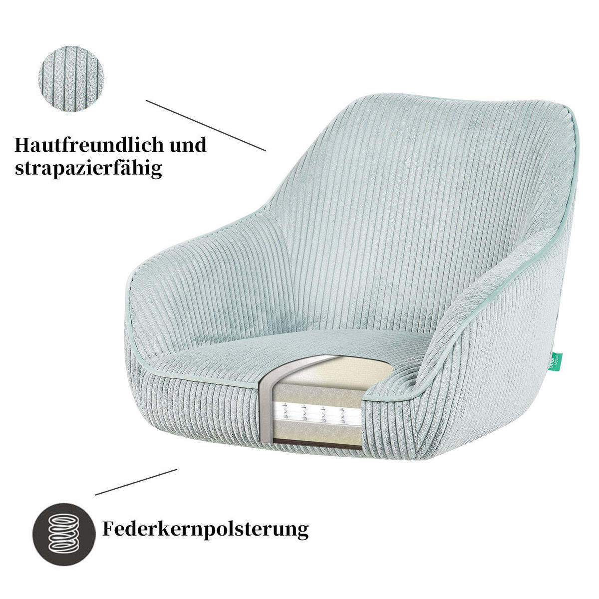 ARMLEHNSTUHL Mika-Finn 2er-Set - Nussbaumfarben/Hellblau, Eichenholz/Holz (60/82/61cm) - DUBI Möbel