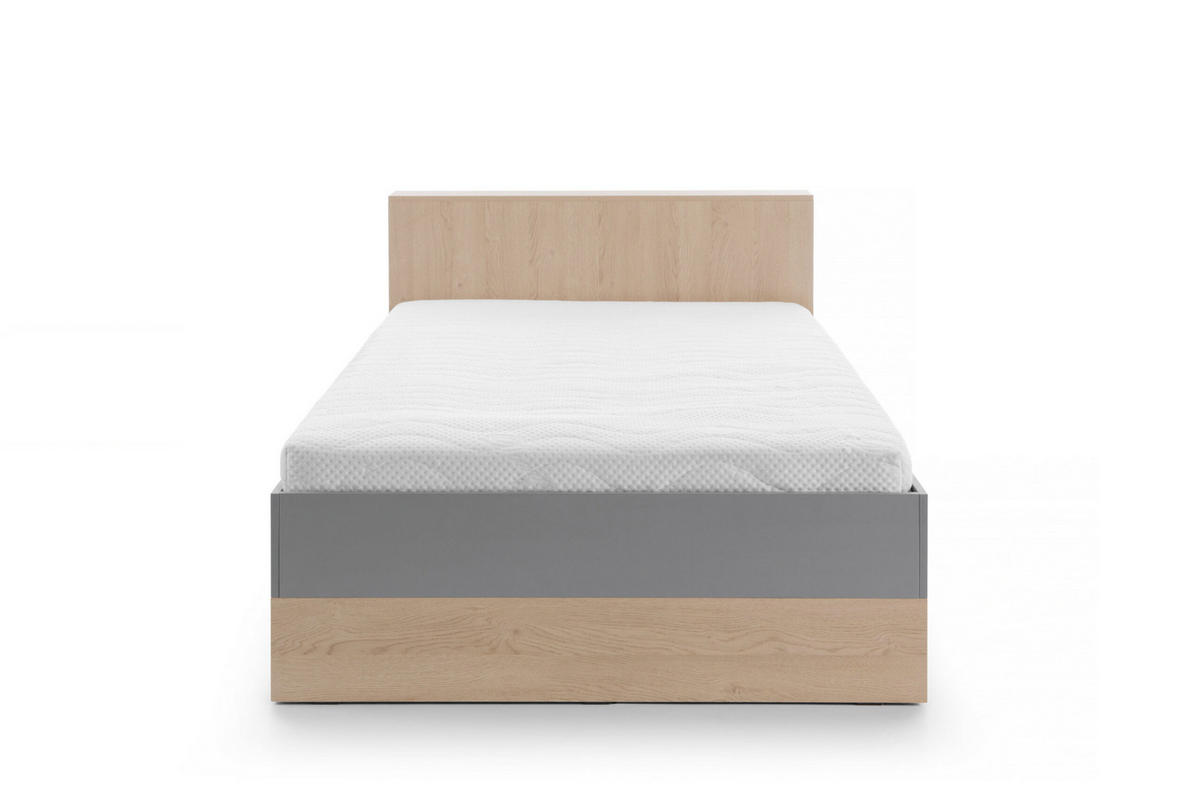 JUGENDBETT Nova in Grau und Eiche 120x200cm - Grau, Holzwerkstoff