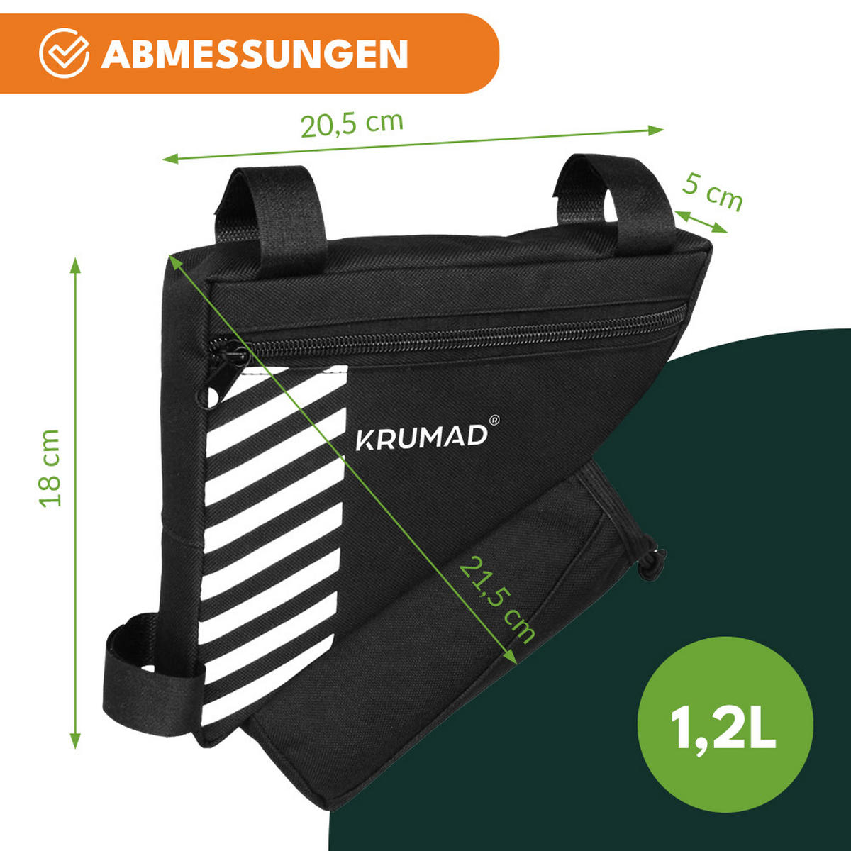 FAHRRADRAHMENTASCHE Dreiecktasche Wasserdicht Satteltasche für Fahrrad - Schwarz, Textil (20.5/18/5cm) - KRUMAD