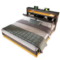 POLSTERBETT 140/200 cm grau aus Leinen mit Stauraum und LED - Grau, Textil (140/200cm) - OKMYHOME