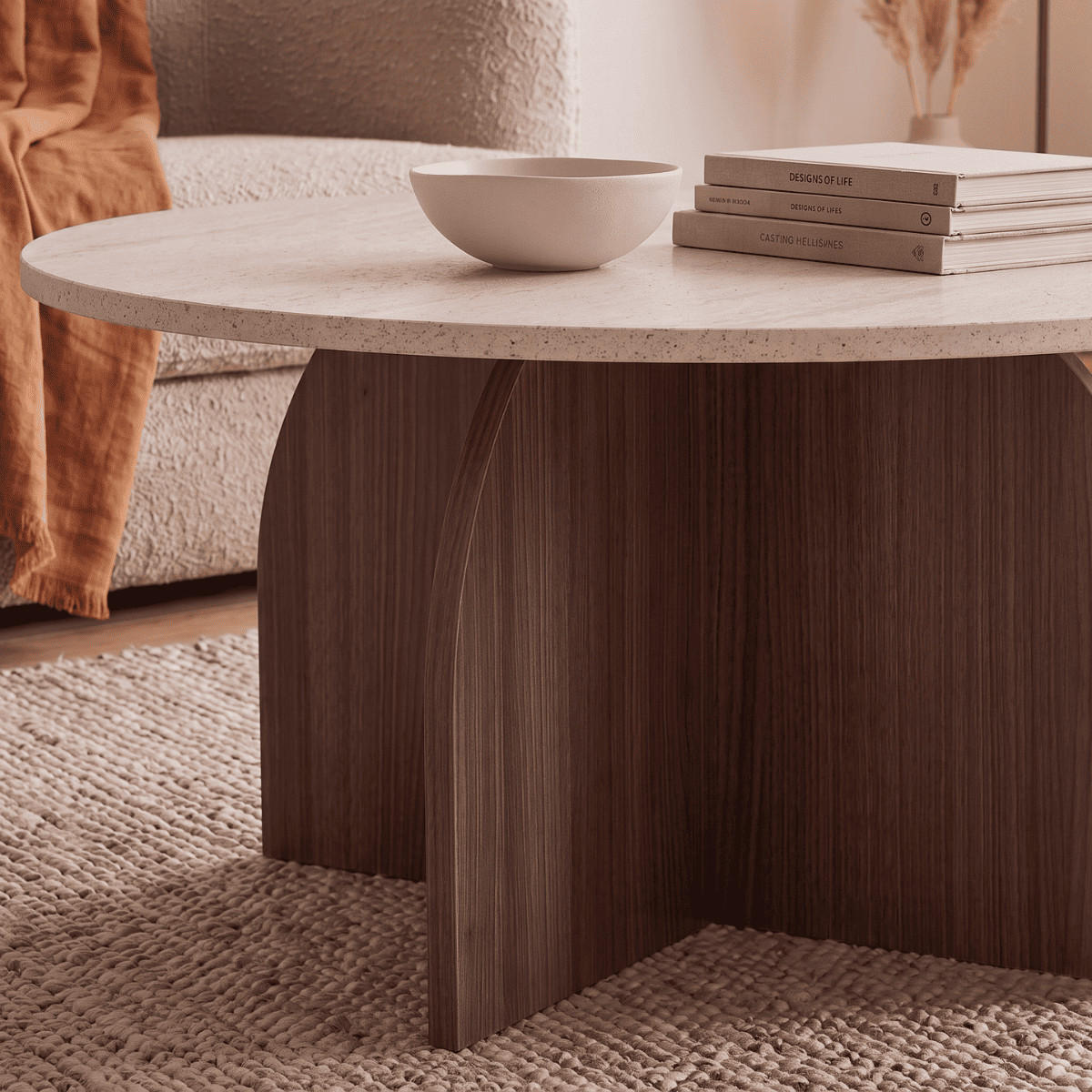 BEISTELLTISCH mit rundem Tischplatte 80/40/80 cm - Beige/Braun, Holzwerkstoff (80/80/40cm) - Calicosy