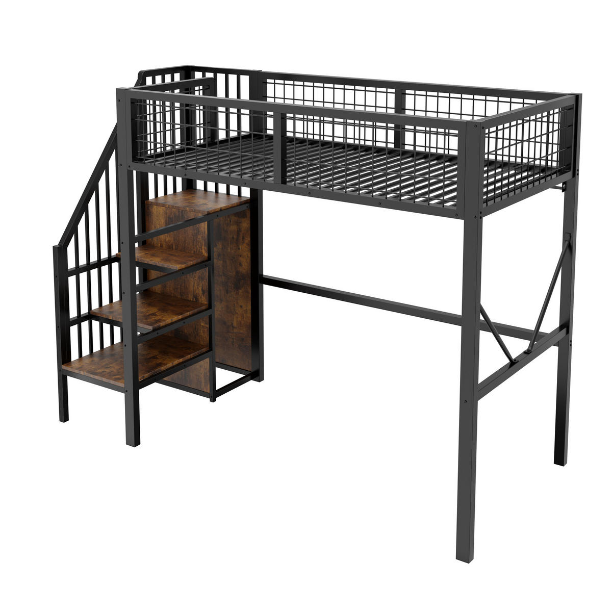 HOCHBETT 90/200 cm mit Stauraumleiter und LED, DE-41606, in Schwarz - Schwarz, Metall (90/200cm) - ComfortXL
