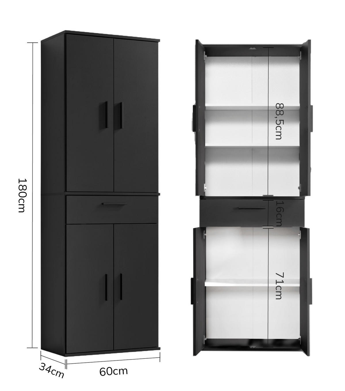 MEHRZWECKSCHRANK Der Praktische - Anthrazit/Schwarz, Holzwerkstoff (60/180/34cm) - Mokebo