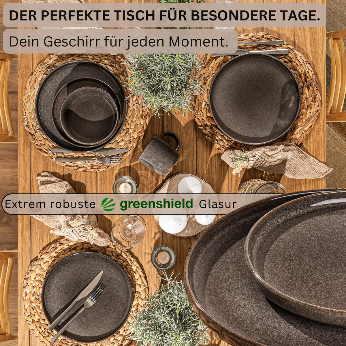 DESSERTTELLER SET KAIRO GRAPHIT - 4 teilig aus Steingut - Braun, Keramik (28cm) - Sänger