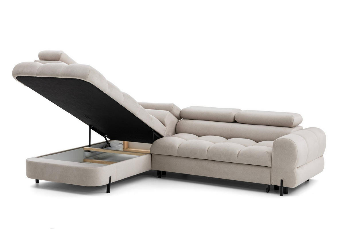 ECKSOFA BOWL L Links mit Schlaffunktion 125x195 Velours Creme - Creme/Schwarz, Holz/Textil (260/195cm) - Muffo