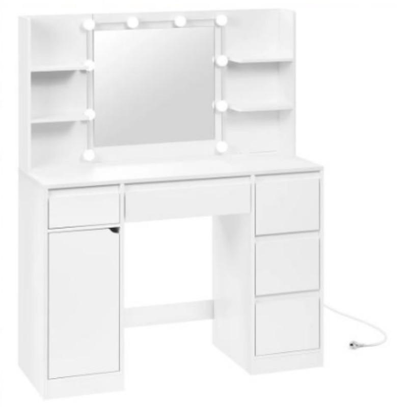SCHMINKTISCH,BÜROTISCH mit verschiedenen Speicher Space,110*140*40 - Weiß, Glas (40/140/110cm) - Vallsero