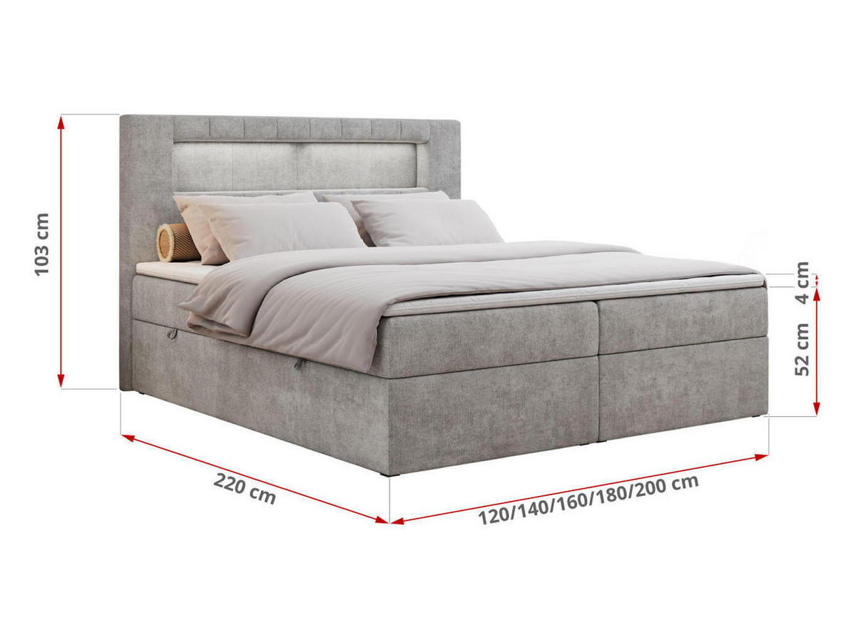BOXBETT GOLD-5 LED 200/200 Hellgrau Struktur - H4 - Hellgrau, Holz/Textil (200/200cm) - MKS