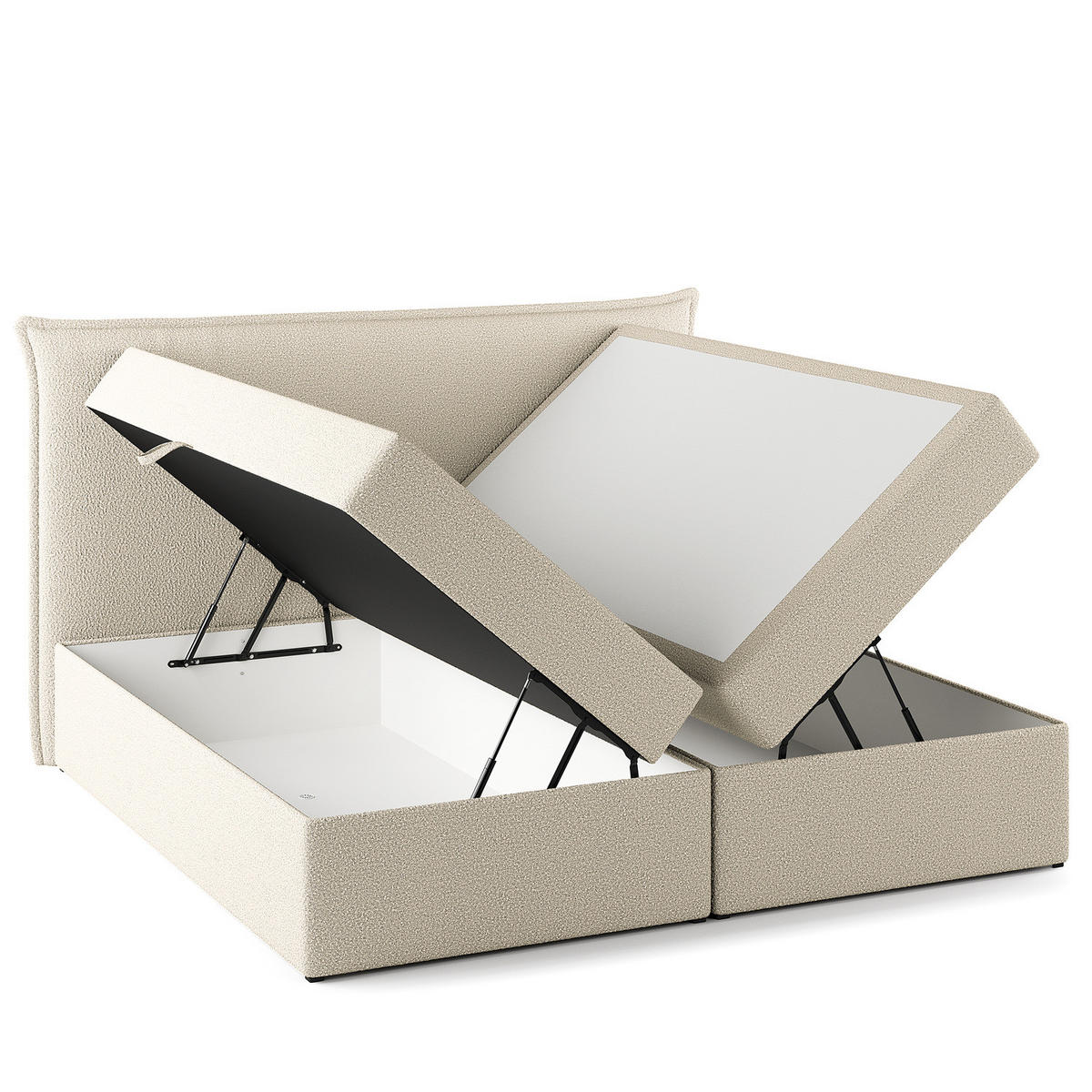 BOXBETT mit Stauraum - Bouclé - Creme, Holzwerkstoff/Textil (200/200cm) - home24