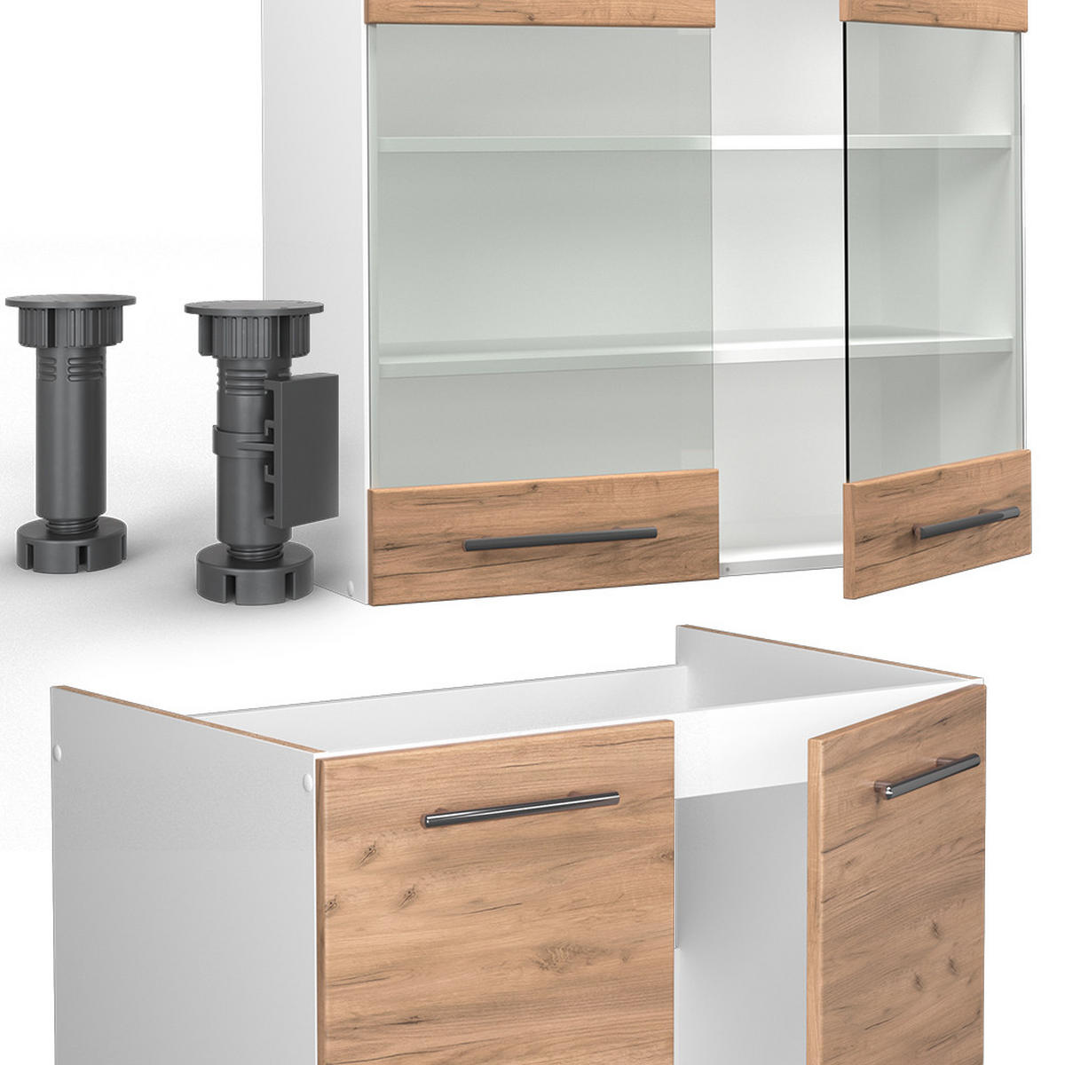 KÜCHENZEILE Fame-Line Goldkraft Eiche/Weiß 200 cm ohne AP - Honigeiche/Eiche Wotan, Holzwerkstoff (200/81.6/46cm) - Vicco