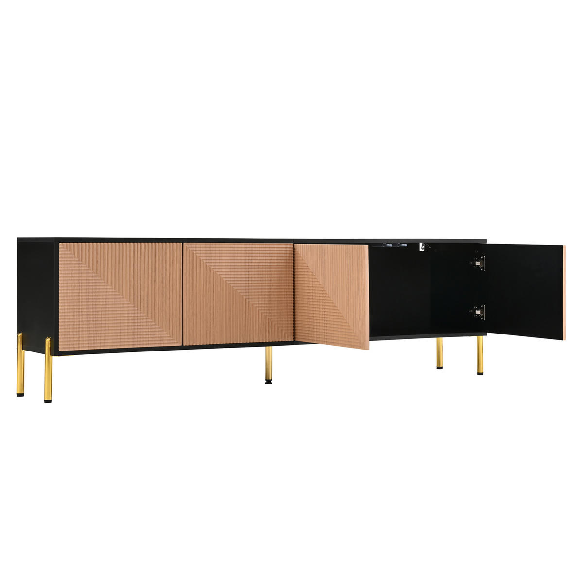 TV ormarić 179/35/53,5 cm crno-prirodni od iverice s 4 vrata i zlatnim metalnim nogama - svijetlo smeđa, drvni materijal (179/53.5/35cm) - OKWISH