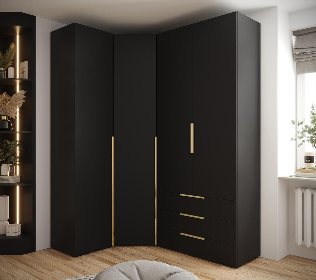 GARDEROBEN-SET 236,7/181,7/47 - Goldfarben/Schwarz, Holz/Kunststoff (181.7/236.7/47cm) - Abiks Möbel