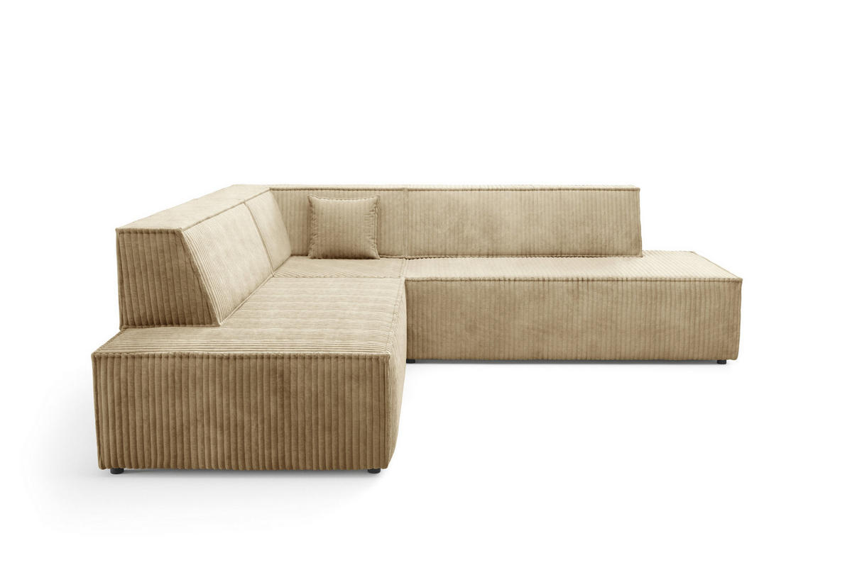 ECKSOFA TESSO II L-S Beige Kordstoff mit Schlaffunktion - Beige, Holz (254/254cm) - MASSENO