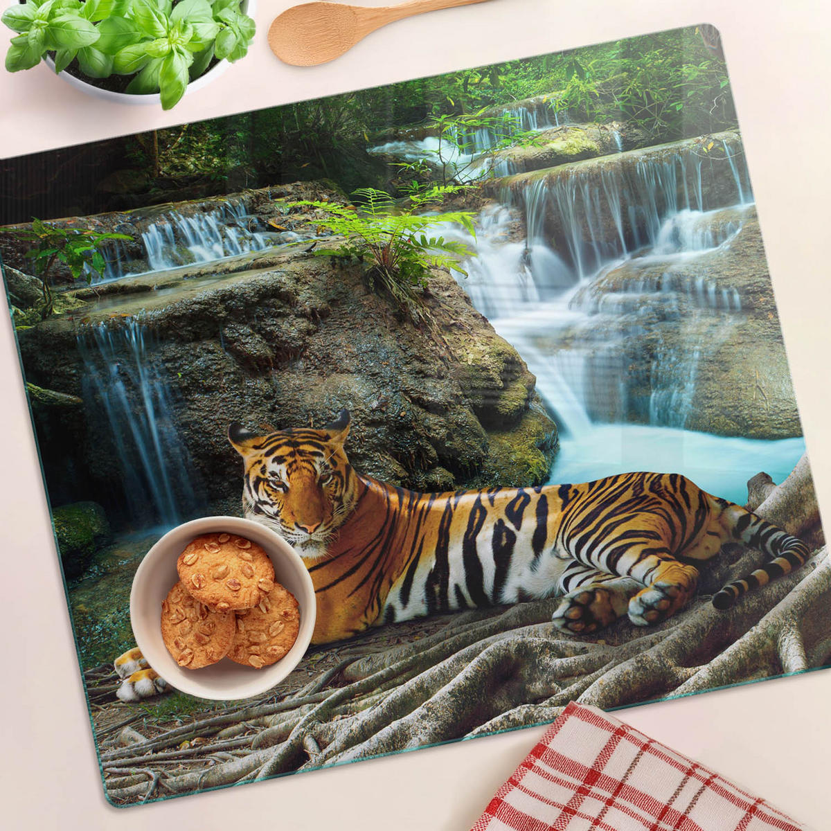 GLASPLATTE 60x52 cm Tiger Falls - Blau/Multicolor, Glas (60/0.4/52cm) - TULUP