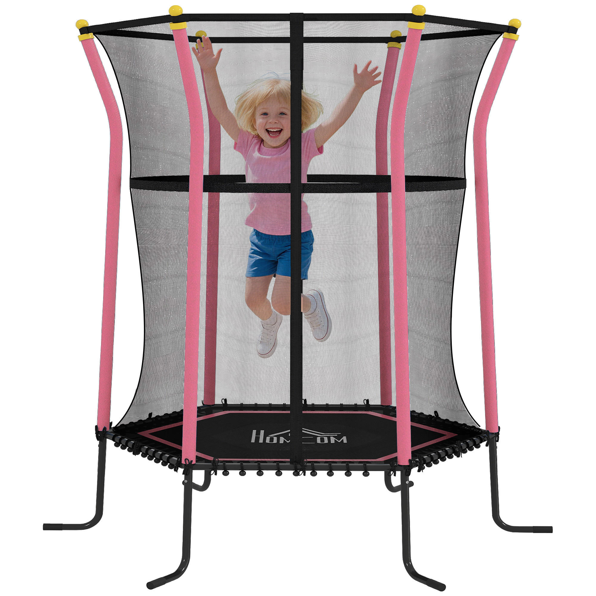 TRAMPOLIN DE-10771 für Kinder, Ø163,5 cm mit Sicherheitsnetz Blau - Pink, Metall (163.5/163.5cm) - ComfortXL