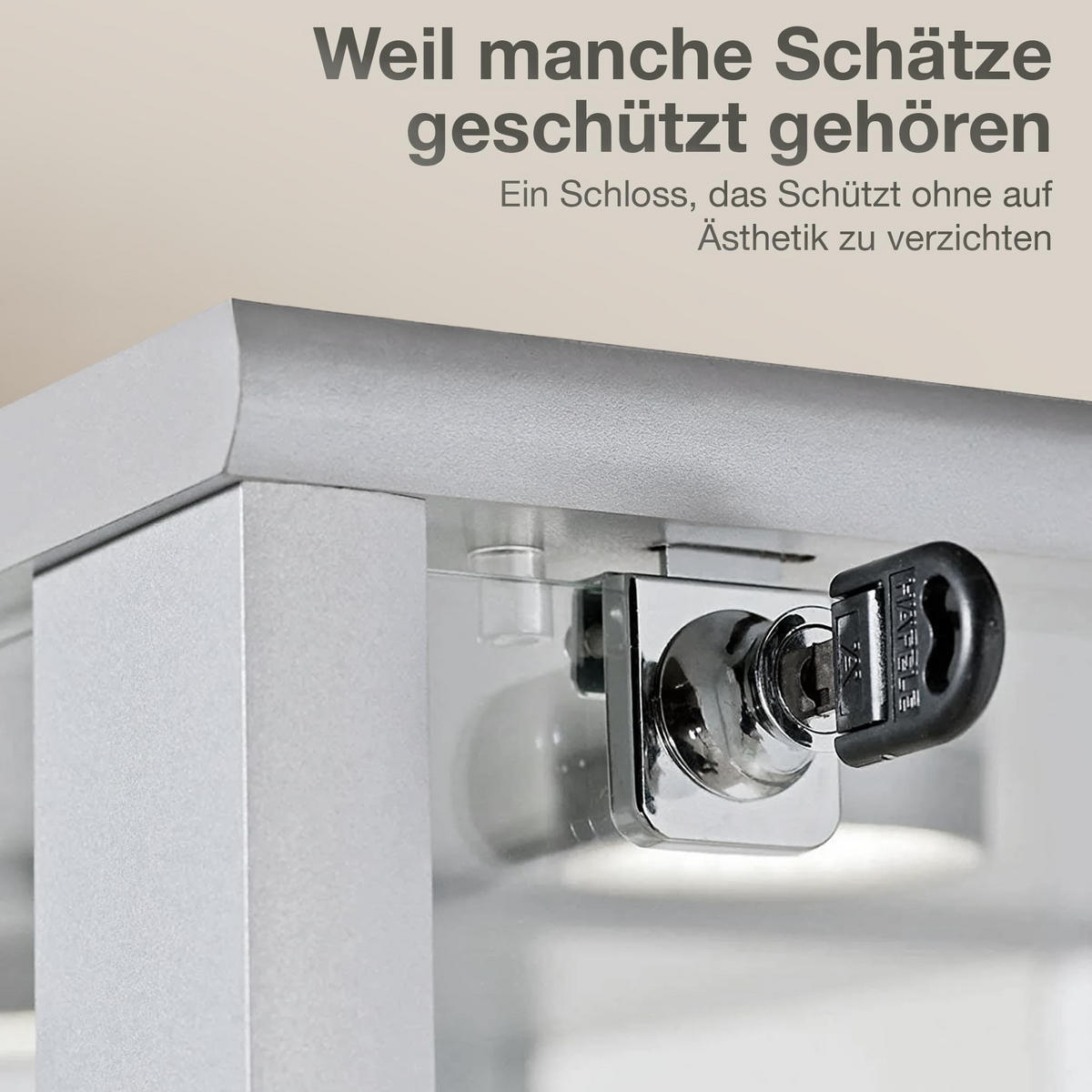 ECKVITRINE 56,5/56,5/176 cm mit Spiegel, LED & Schloss - Transparent/Silberfarben, Glas/Holzwerkstoff (56.5/176/56.5cm) - K-Möbel