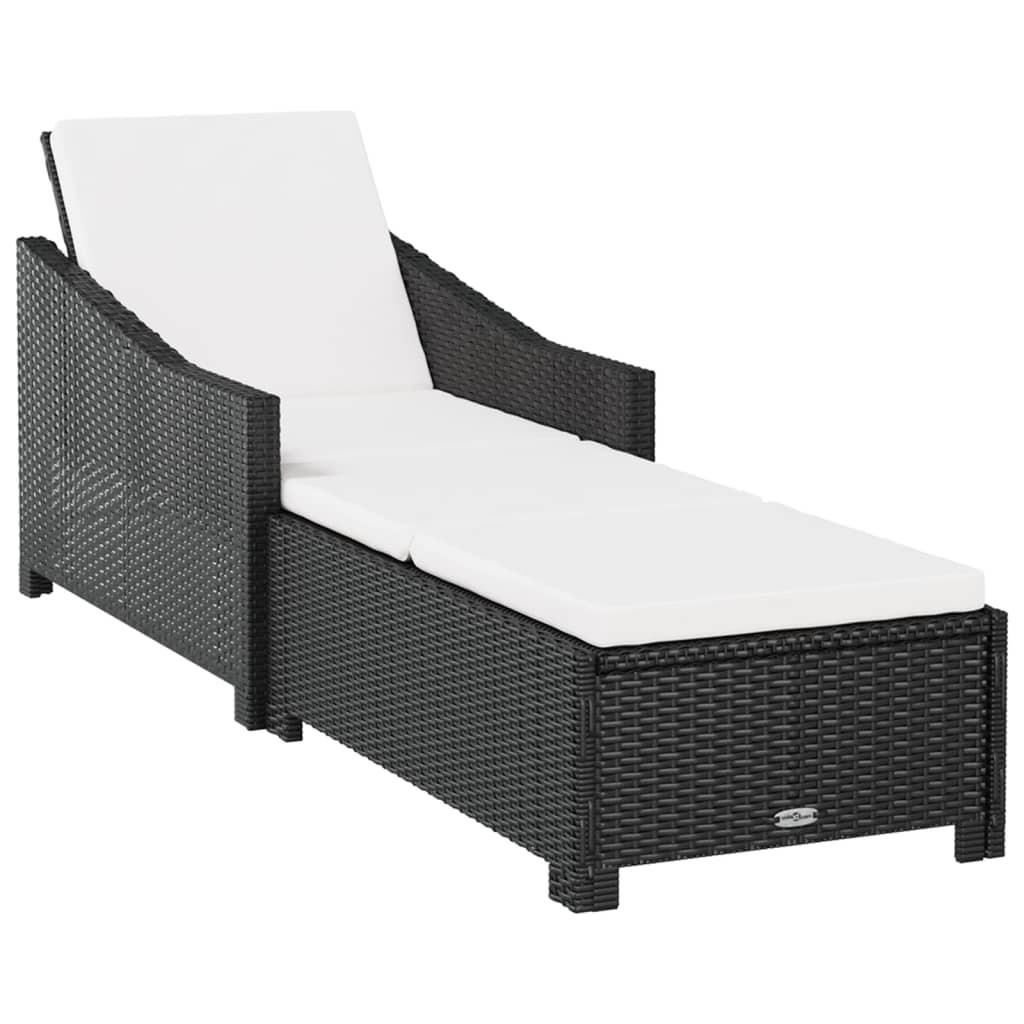 SONNENLIEGE mit Cremeweißer Auflage Poly Rattan Schwarz - Schwarz, Kunststoff (68/73/201cm) - furnicato
