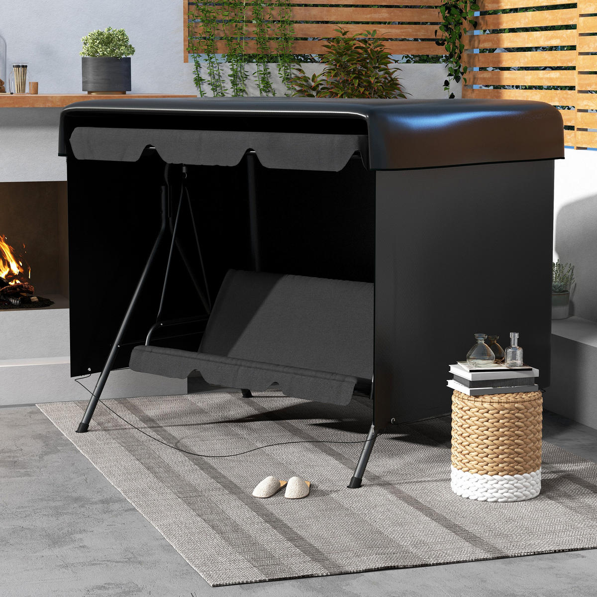 GARTENMÖBELABDECKUNG DE-07077 wetterfest, XL, für Hollywoodschaukel Schwarz - Schwarz, Kunststoff (155/150/215cm) - ComfortXL