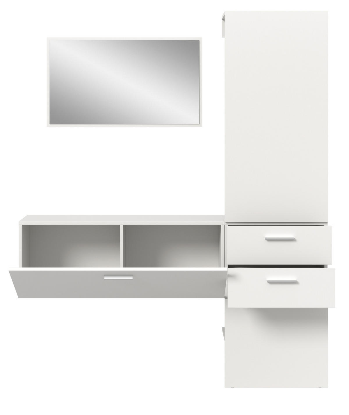 GARDEROBE Set 3-teilig weiß 156 cm, Komplettset mit Spiegel - Silberfarben/Weiß, Glas/Holzwerkstoff (52/190/36cm) - Inn.Furn