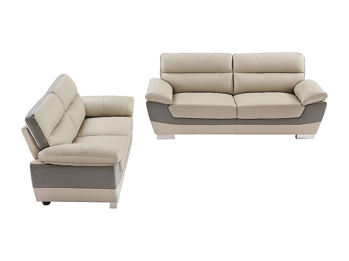 COUCHGARNITUR - 5 Personen - leder - taupe Francesca - Taupe, Leder/Metall (210/86/85cm) - Vente-Unique