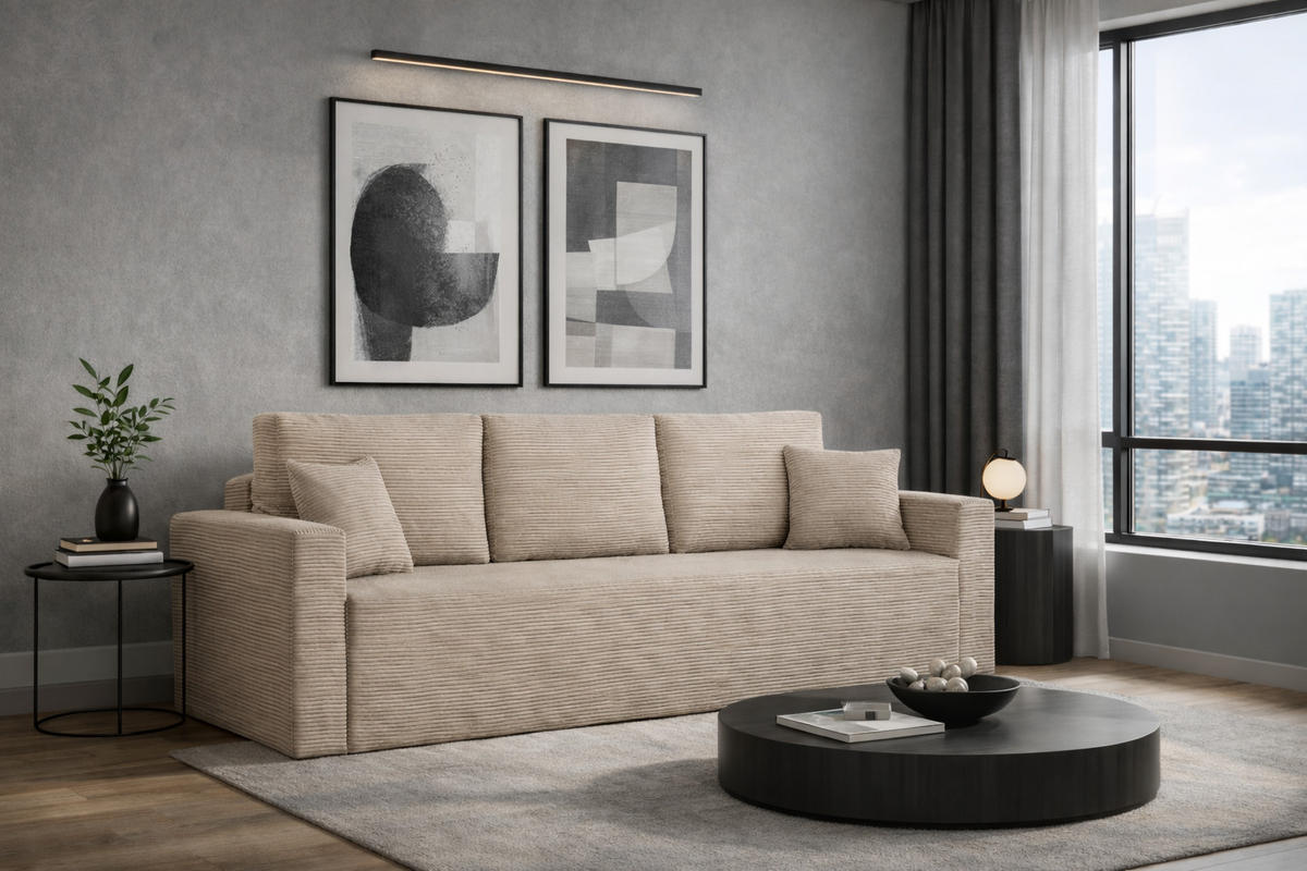 SCHLAFSOFA ZOOM Mit Bettkasten Stoff Zoom Perle - Ecru, Holz/Textil (227/90/92cm) - Kaiser Möbel