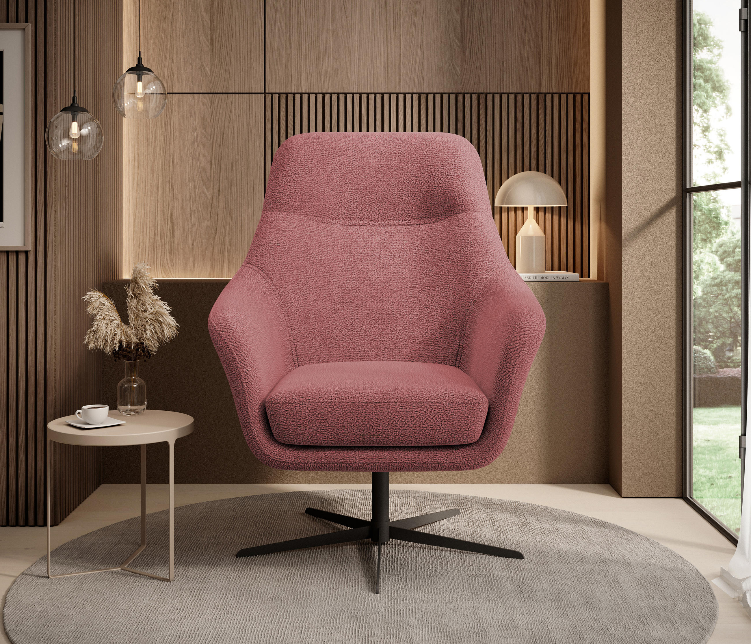 RELAXSESSEL Collection Drehstuhl CUBO – komfortabel, drehbar, modernes Design, 76x97x76 cm, Farbe - Schwarz/Rosa, Holz/Textil (76/97/76cm) - DomoHome