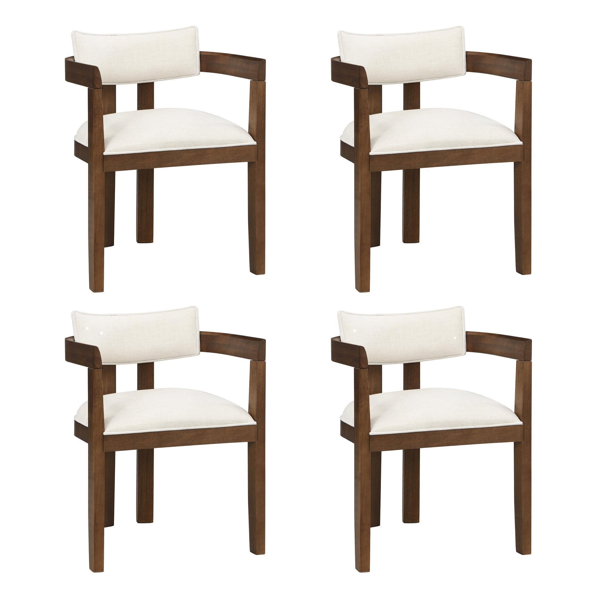 ARMLEHNSTUHL 4 Stück in Leinenstoff, Walnussholzfarbe - Walnussfarben, Holz/Textil (60.5/78.5/57.5cm) - KOMHTOM