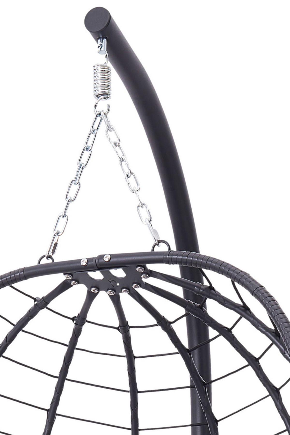 HÄNGESESSEL mit Kissen & Kopfstütze Eiförmig aus PE-Rattan, Eisen, Nylonseil in Schwarz Robuste Wetterbeständig Einfache Montage 93 x 88 x 192 cm - Schwarz, Metall (93/192/88cm) - Livingandhome