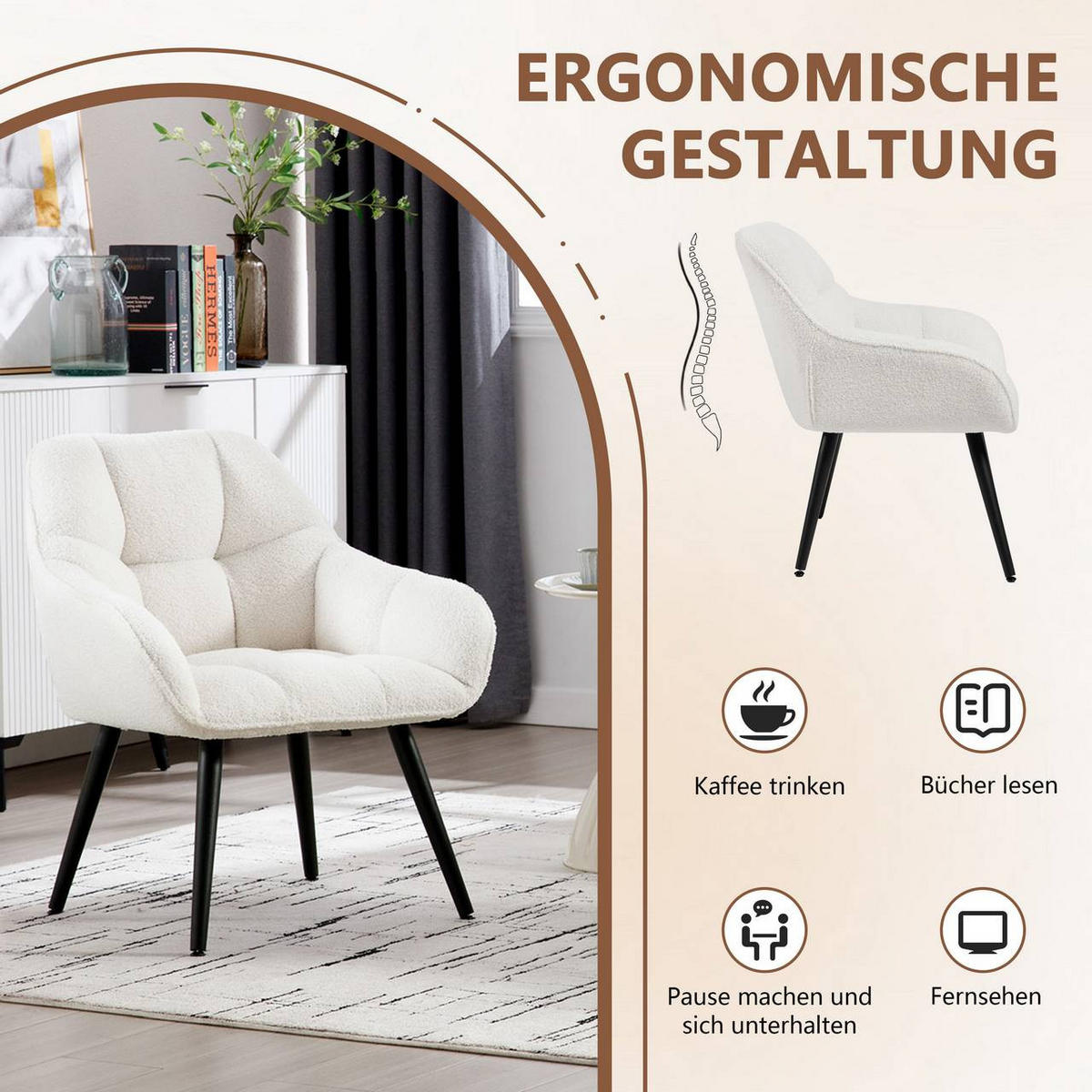 RELAXSESSEL Frottee, mit Metallbeinen, Creme - Creme/Schwarz, Kunststoff/Textil (64/78.5/68.5cm) - Woltu