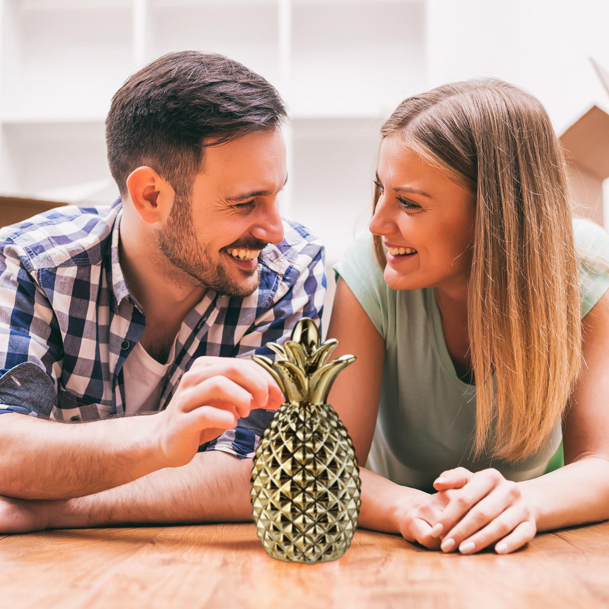 ANANÁSOVÁ sporenka - zlatá, plast/keramika (10.5/24/10.5cm) - Relaxdays