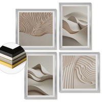 WANDBILDER 4er Set - 50x50 cm & 40x60 cm Silberner Rahmen - Abstrakte beige Wellen - Silberfarben, Kunststoff (50/50cm) - ArtPrintCave