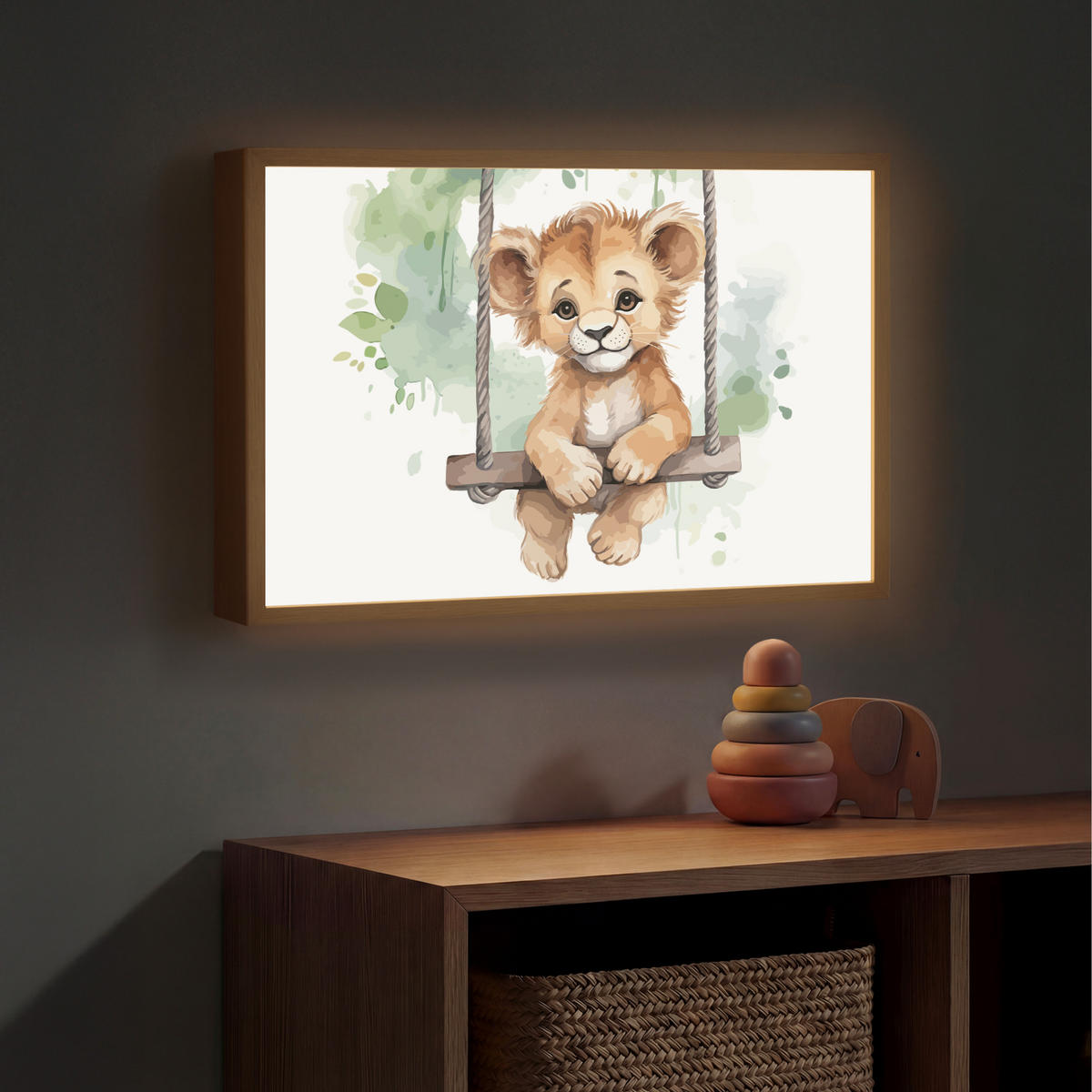 NACHTTISCHLAMPE MIT AKKU Löwe - Tier - Kinder - Dschungel 60x40 cm - Weiß, Holzwerkstoff (8/60/40cm) - OnlyWow