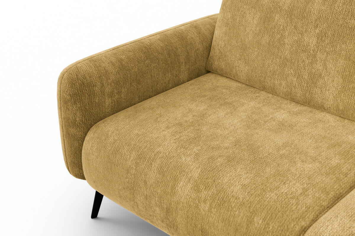 SOFA FEBE 3-Sitzer, safranfarbener Chenille-Stoff - Gelb/Schwarz, Holz/Textil (190/82/96cm) - Wozimo