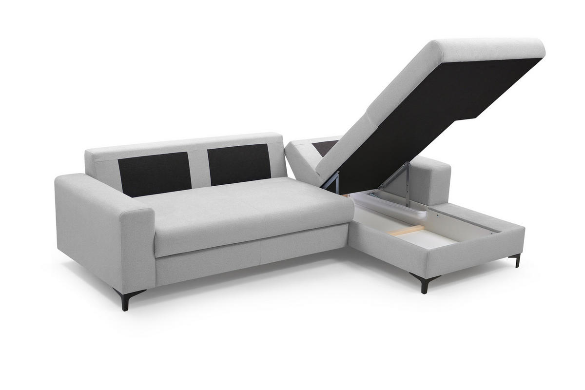 ECKSOFA AVRA L-förmig, mit Stauraumbehälter-in RINO-Stoff, Komfort & Eleganz, lose Rückenkissen, freistehend, RECHTS 251x165x85 cm Grey - Grau, Holz/Textil (251/165cm) - DomoHome