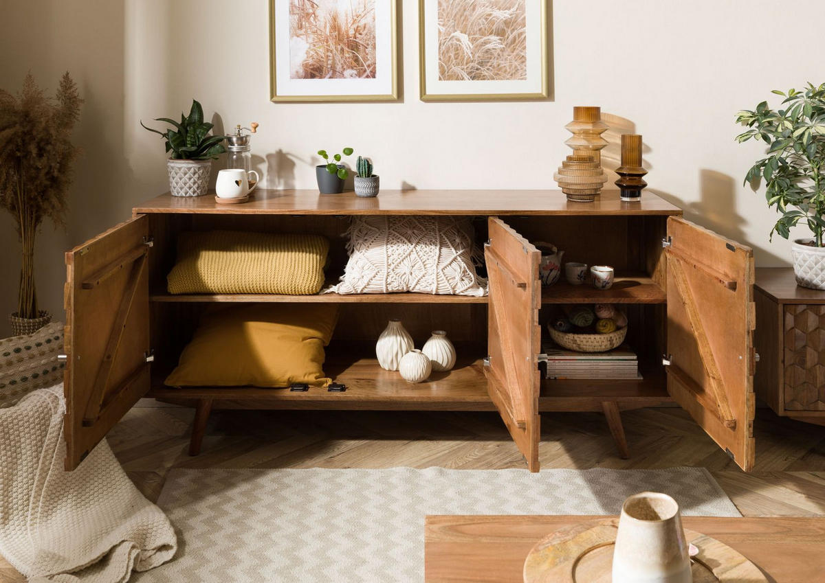 SIDEBOARD Akazie 160x42x75 Akazie natur lackiert MOSAYK #110 - Braun, Holz (160/75/42cm) - Massivmoebel24