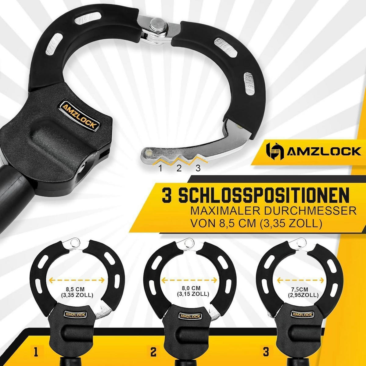 KETTENSCHLOSS für E-Scooter 8 mm Dicke mit Tasche und 3 Schlüsseln - Schwarz, Metall (15/13/30cm)