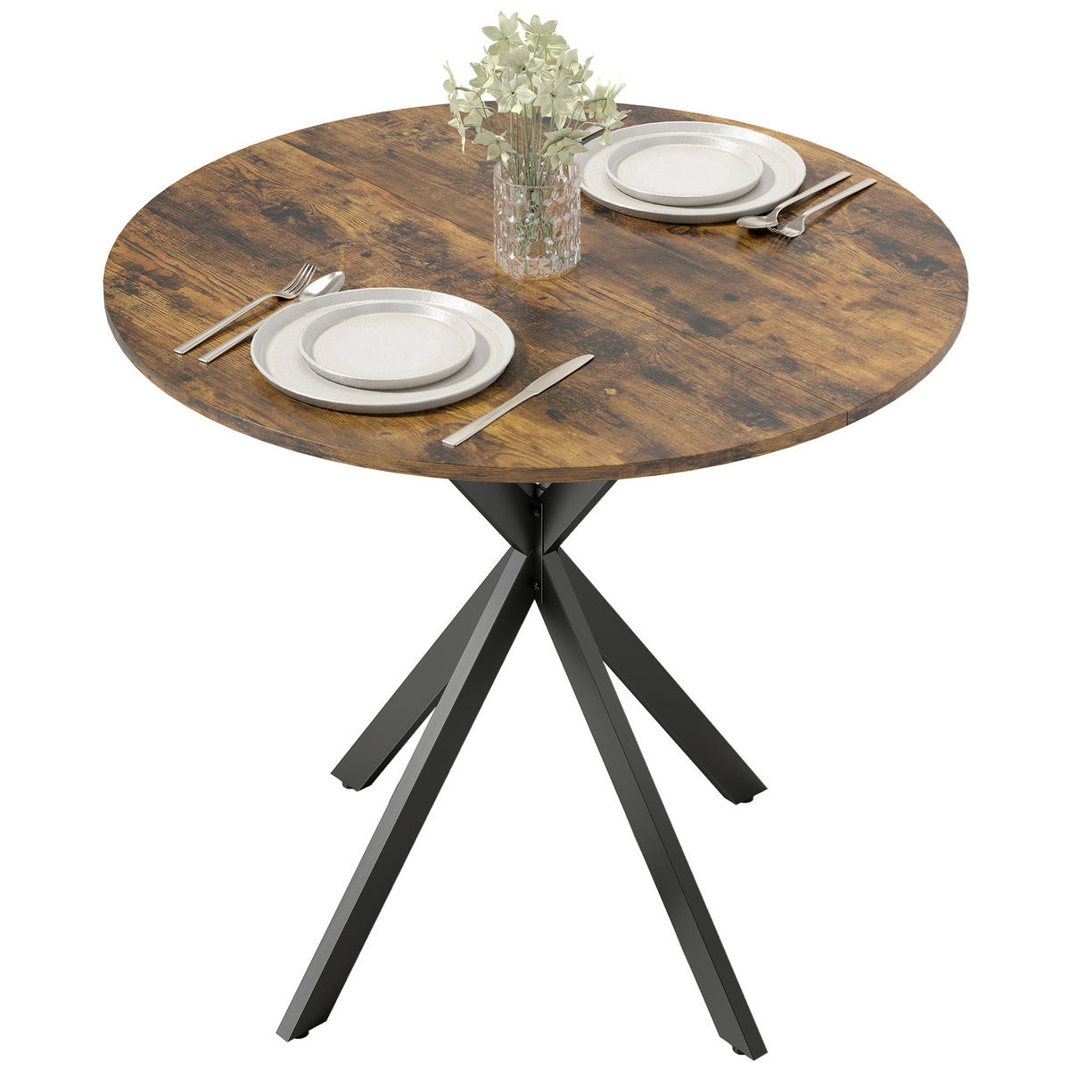 ESSTISCH Rustikalbraun 80/80/75 cm - Schwarz/Braun, Metall (80/80/75cm) - PANGIVO