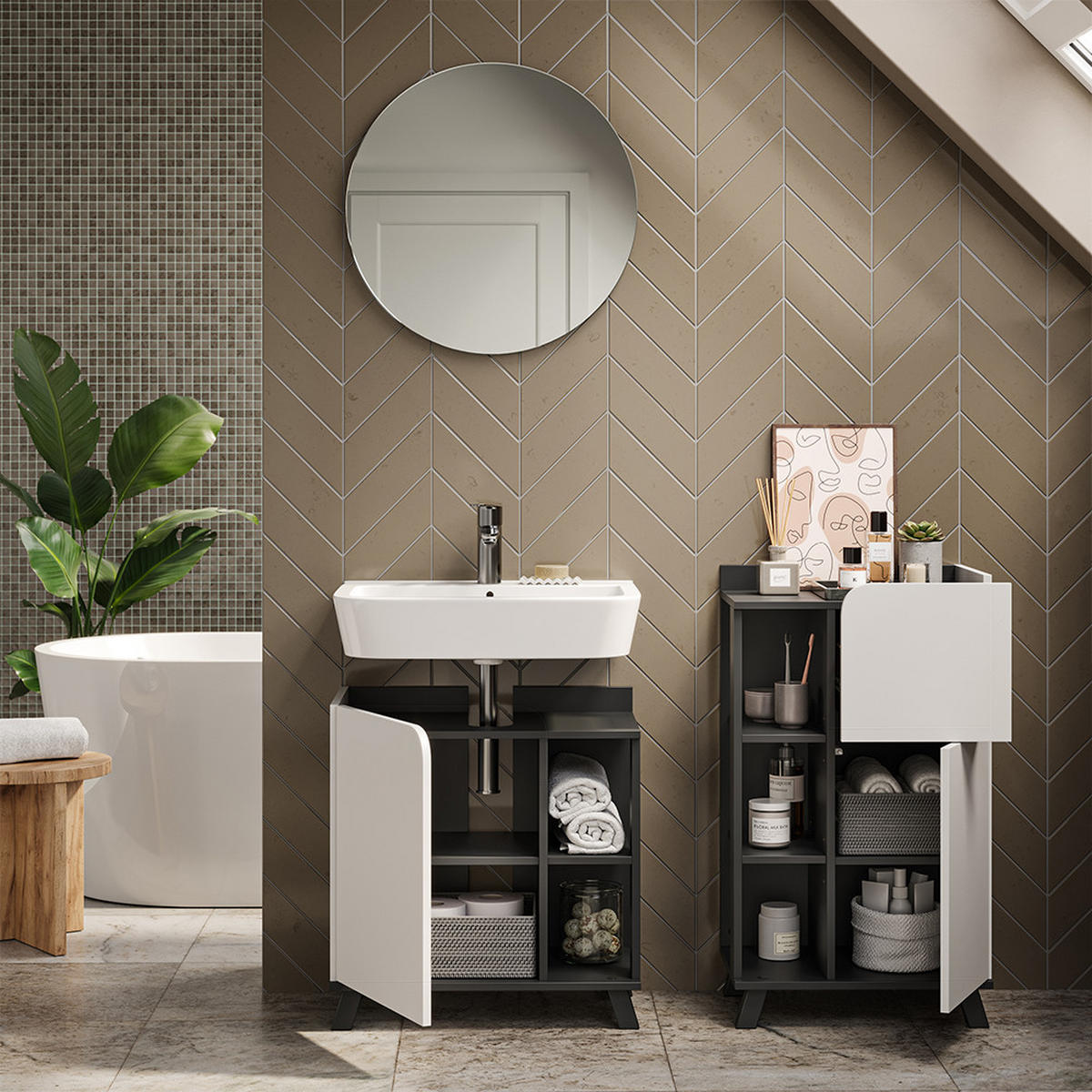 KOUPELNOVÝ NÁBYTEK Karen Antracitová/bílá - bílá/antracitová, kompozitní dřevo (60/65/35cm) - Vicco